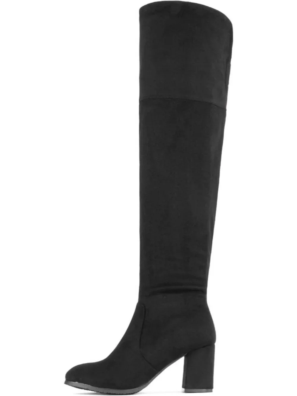 Women's Black Round Toe Side Zipper Chunky Heel Over The Knee Thigh High Boots